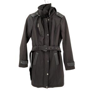 MICHAEL MICHAEL KORS Women's Black Subtle Herringbone Belted Hooded Coat XS